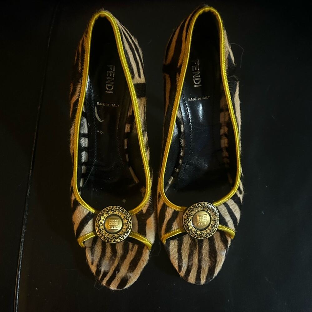 Vintage Fendi Zebra Print Heels - Black, Tan, and Gold